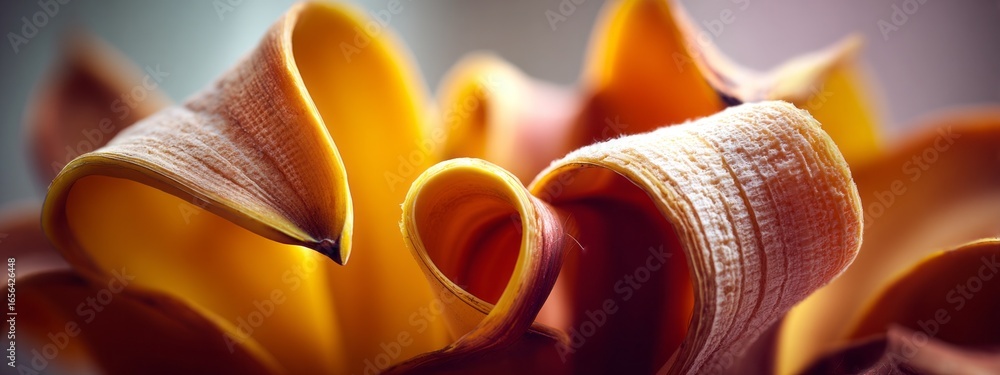 Poster softly illuminated banana peel texture showcasing smooth curves and subtle colors in natural light s