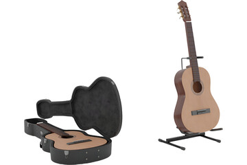 Elegant Acoustic Guitar on Stand, transparent background