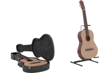 Elegant Acoustic Guitar on Stand, transparent background