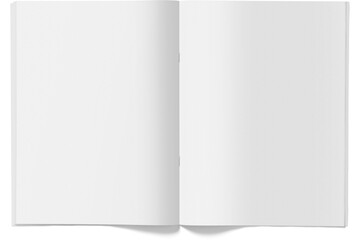 Isolated white open magazine mockup on white, transparent background