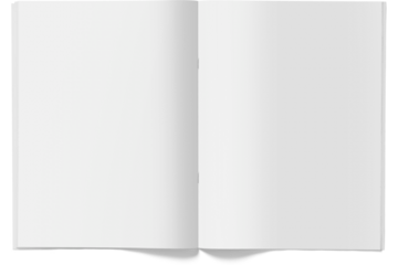 Isolated white open magazine mockup on white, transparent background