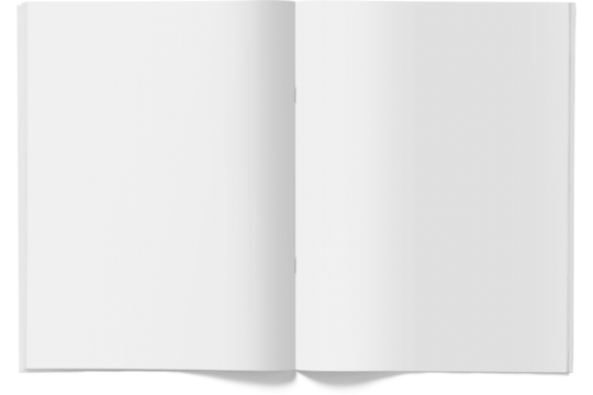 Isolated white open magazine mockup on white, transparent background - Powered by Adobe