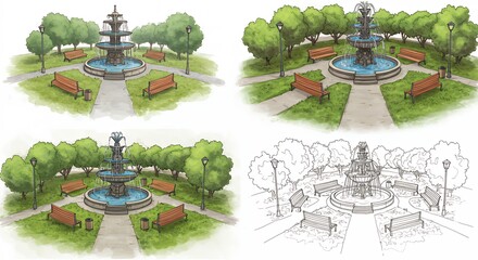 Park design stages illustration