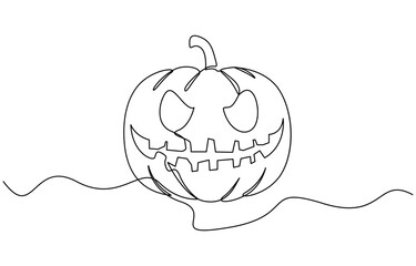 Continuous one line drawing of Halloween pumpkin vector illustration. Editable outline