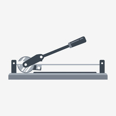 Tile cutter tool with handle and blade on a light background.