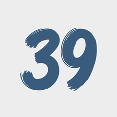 Fototapeta premium Blue number thirty nine on a light gray background simple graphic.