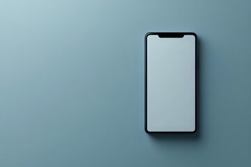 Modern smartphone with blank white screen mockup on light blue background, minimalist composition for digital product presentation and app design showcase.