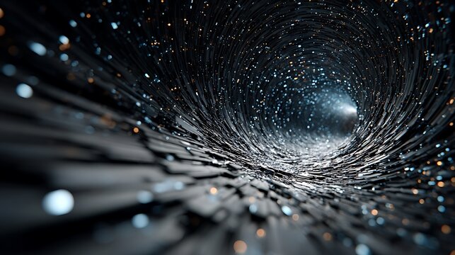 Abstract digital tunnel with glowing particles isolated on white background - Powered by Adobe