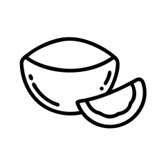 Isolated line art illustration of a coconut with a slice next to it