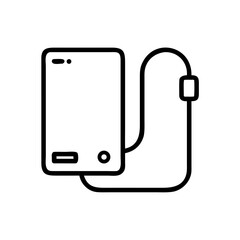 Stylized illustration of a power bank and a cable on white background