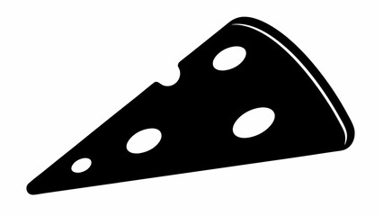 A black and white graphic of a triangular slice of swiss cheese with holes and rounded edges design element