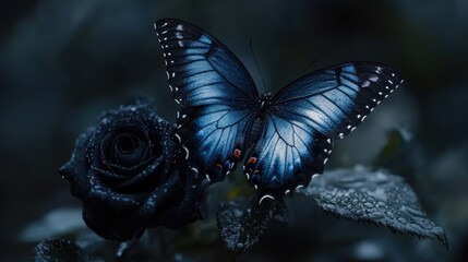 Dark butterfly on a dark rose
