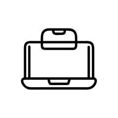 Stylized top down view of a laptop with a mobile phone atop