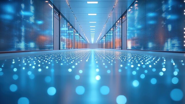 Futuristic server room corridor