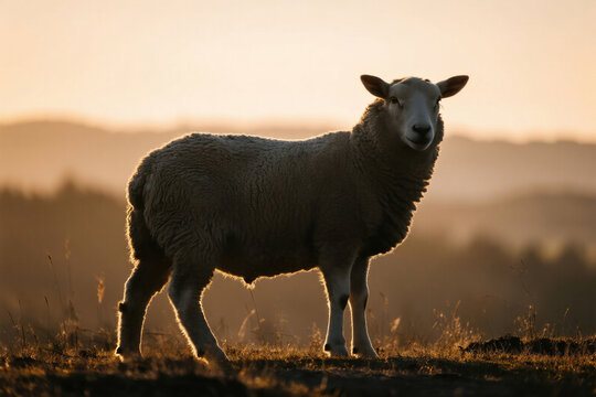 Majestic Sheep in Sunrise	A sheep grazing during a beautiful sunrise.