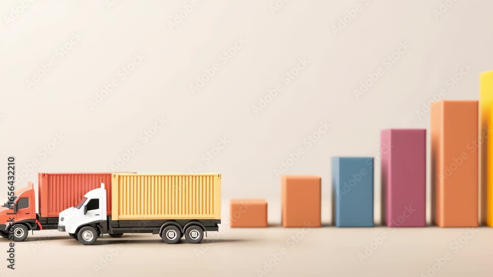 Poster Delivery Trucks with 3D Bar Chart Representation of Growth and Performance Metrics
