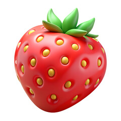 Obraz premium Juicy red strawberry with green leaves realistic 3d render isolated transparent background