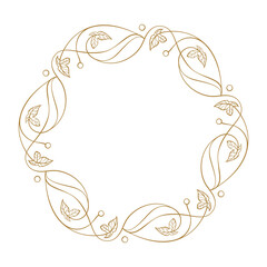 Elegant round floral frame with leaves. Decorative botanical border in Art Nouveau style