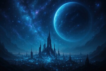 Fototapeta premium Futuristic city under starry sky.