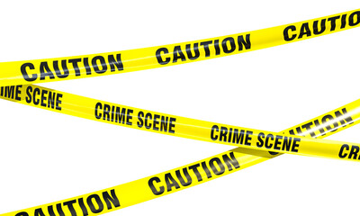 Yellow caution crime scene tapes 3d isolated