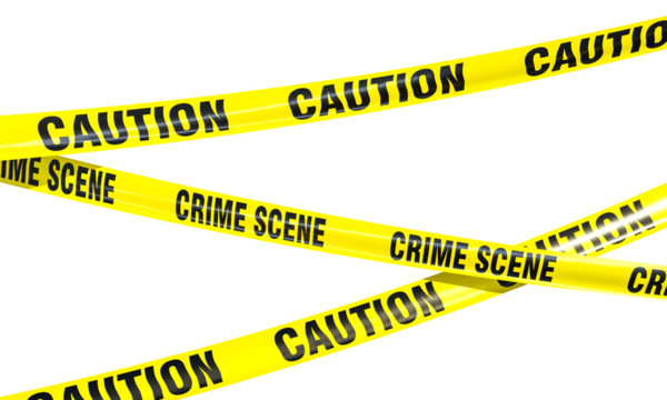 Yellow caution crime scene tapes 3d isolated