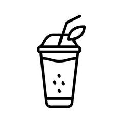 Iced drink or smoothie in a cup with straw and leaf garnish