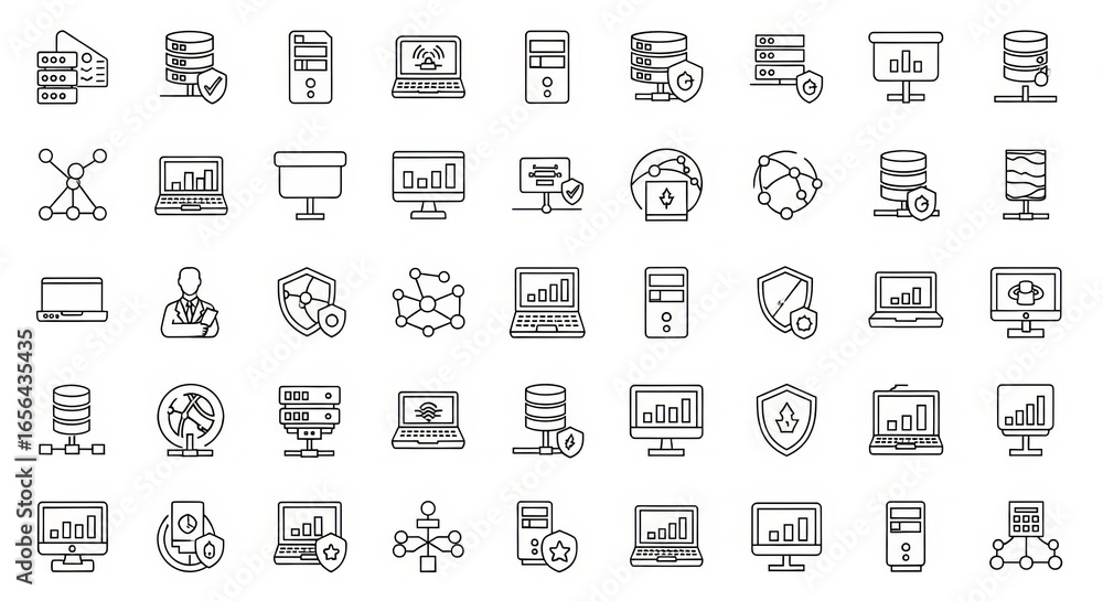 Poster modern digital network and data security icons for technology and business concepts