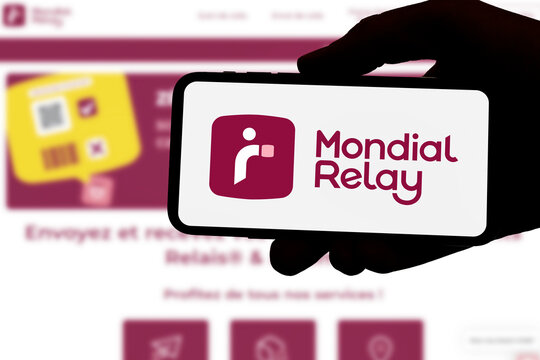 Guilherand-Granges, France - August 19, 2025. Mondial Relay is a European parcel delivery company offering shipping services with a large network of local pickup points and lockers.