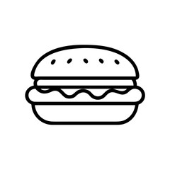 Simple black and white outline drawing of a classic hamburger design
