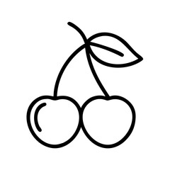 Minimalist two cherries with a leaf outline in black and white