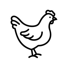 Simple black and white line drawing of a chicken standing in profile