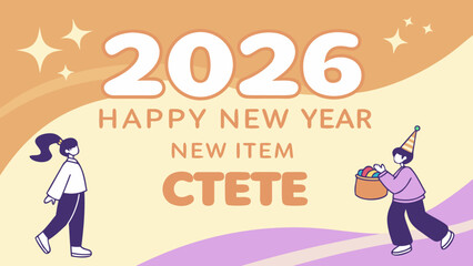 Happy new year 2026 with festive characters and sparkling stars