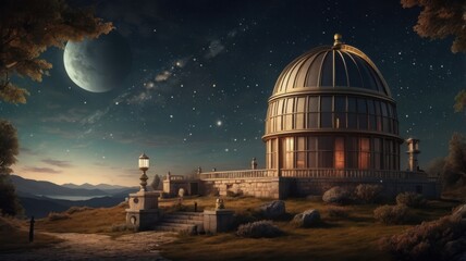 Fototapeta premium Majestic Observatory on a Hilltop at Night