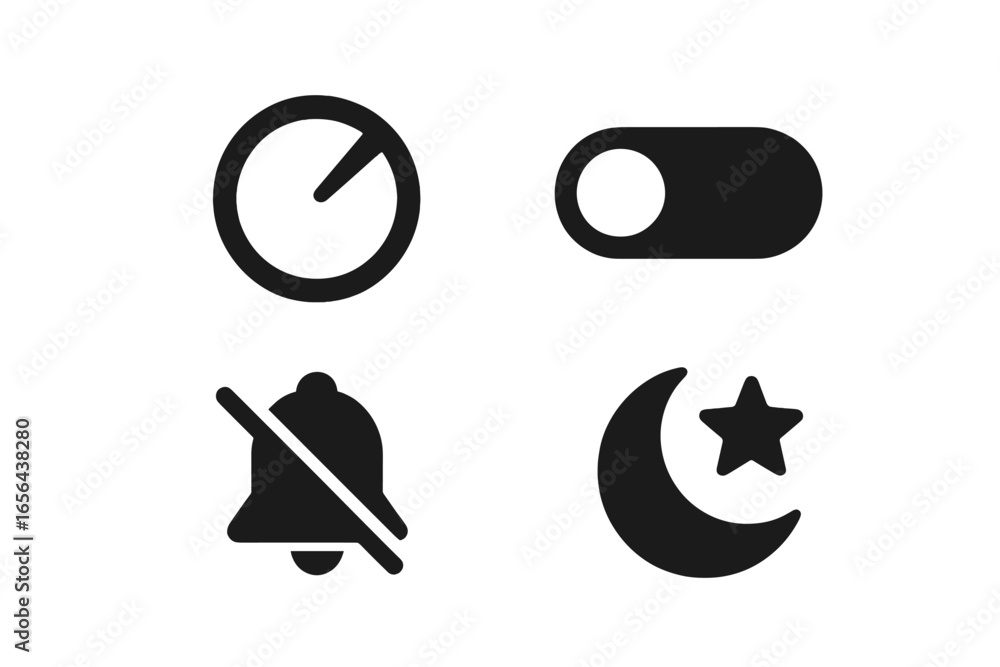Poster set of four dark interface icons on a gradient background
