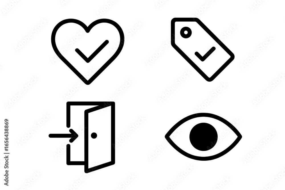 Poster simple icons with checkmarks and abstract shapes