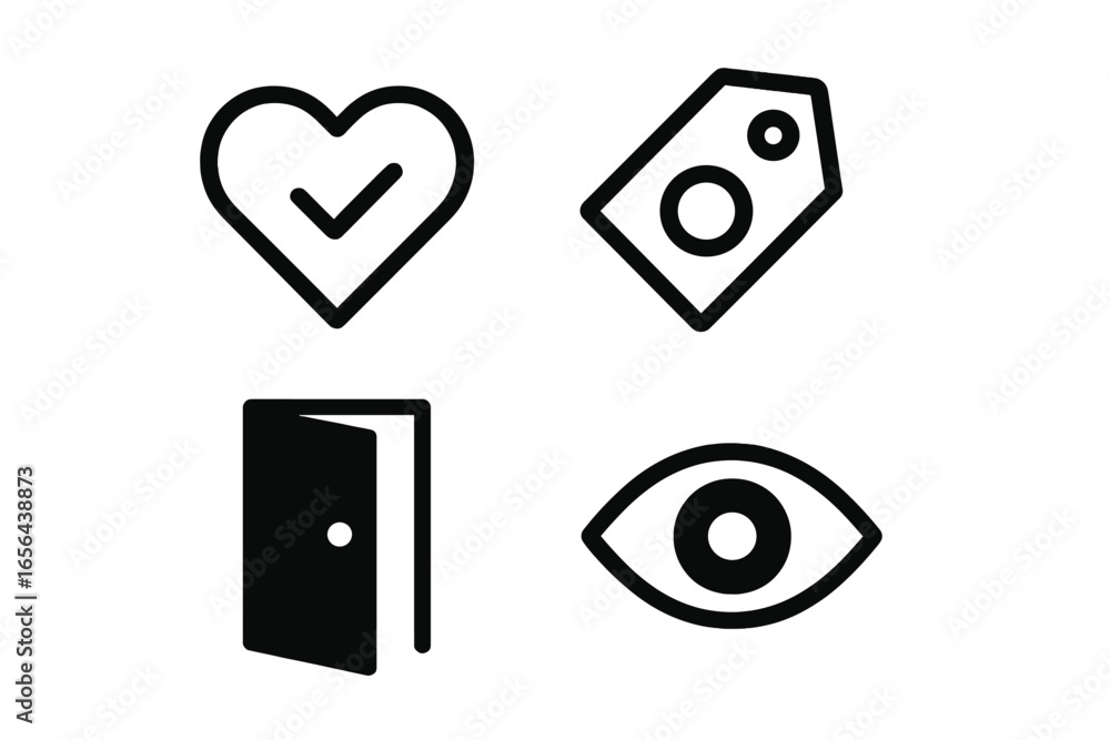 Poster set of four abstract icons with subtle shadows