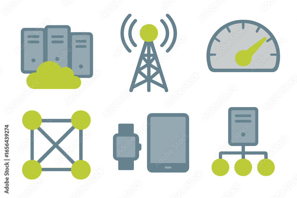 Poster digital network and technology icons with glowing elements