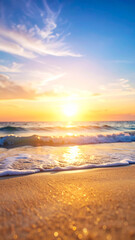 Fototapeta premium The soft, dreamy colors of a serene ocean sunset, banner with copy space, tranquil seascape, vibrant sky, peaceful coastal landscape