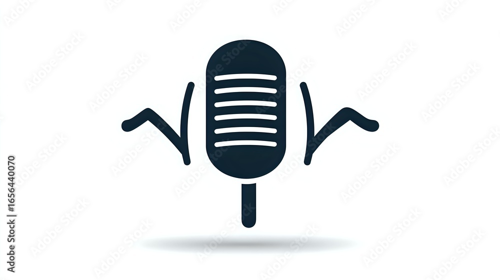 Poster minimalist microphone icon with abstract wing elements on white background, isolated design element 