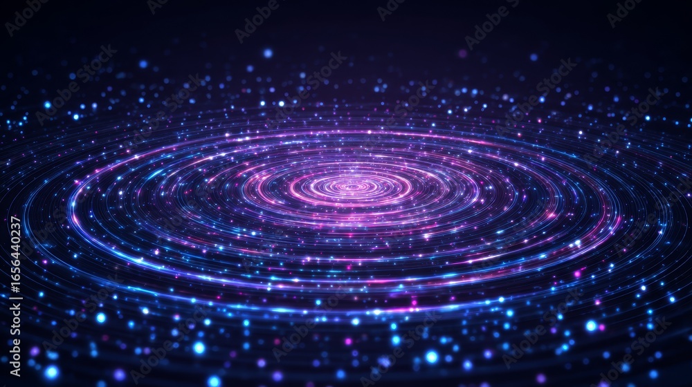 Poster mesmerizing abstract celestial background visualization with luminous glowing circles and twinkling 