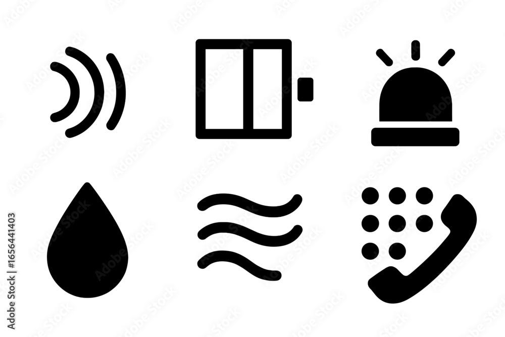 Poster set of six simple black icons on a gradient background