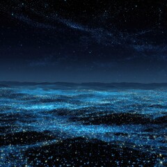 Stunning Night Sky Over Serene Ocean with Stars and Galaxy in Background, Ideal for Nature and Space Themes