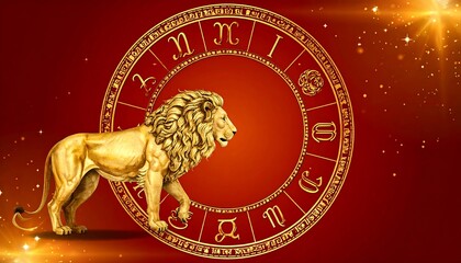 Golden lion zodiac background