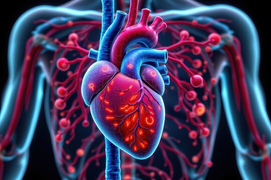 a detailed illustration of a human heart with weak contractions showing potassium deficiency effects on heart muscle function rhythm and overall cardiovascular health naturally