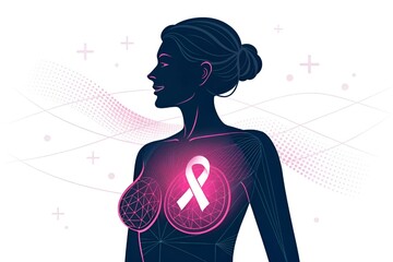 Minimal Abstract Female Torso with Glowing Pink Chest Area – Breast Cancer Awareness Medical Icon