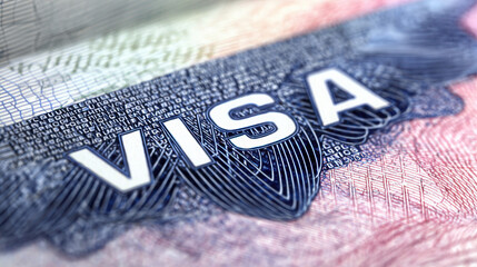 Obraz premium Visa Detail: A macro-style view showcases a close-up of a visa, revealing intricate details and emphasizing the authorization and permit for international travel.
