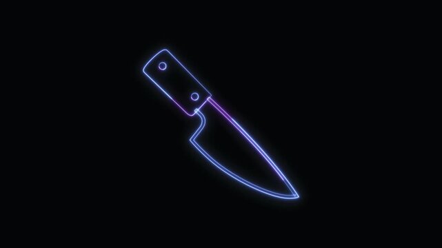 Kitchen Knife Icon Neon Seamless Loop 4K with Black Background Animated Promotional Typography for Video Editing