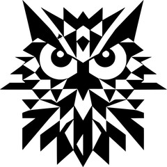 Geometric Owl Art: A captivating and minimalist geometric owl illustration, with sharp angles and contrasting black and white tones, embodies a sense of wisdom, intrigue, and artistic design.