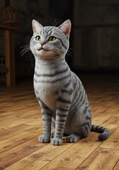 銀色の瞳、木目と毛並みの質感