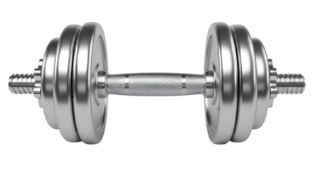 Chrome dumbbell against black background